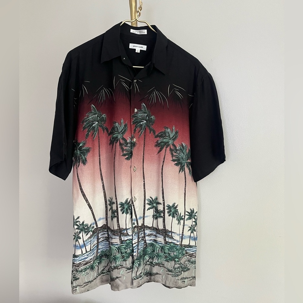 Pierre Cardin Black and Red Palm vacation summer tropical Shirt S